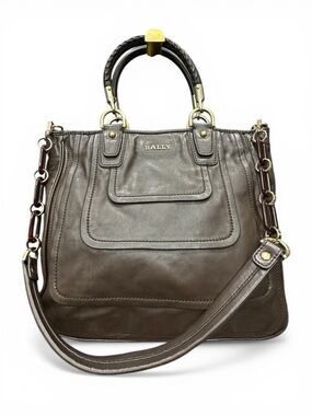 Bally Jura Swiss Made Leather Tote Brown Chain Detail Satchel Structured  Bag